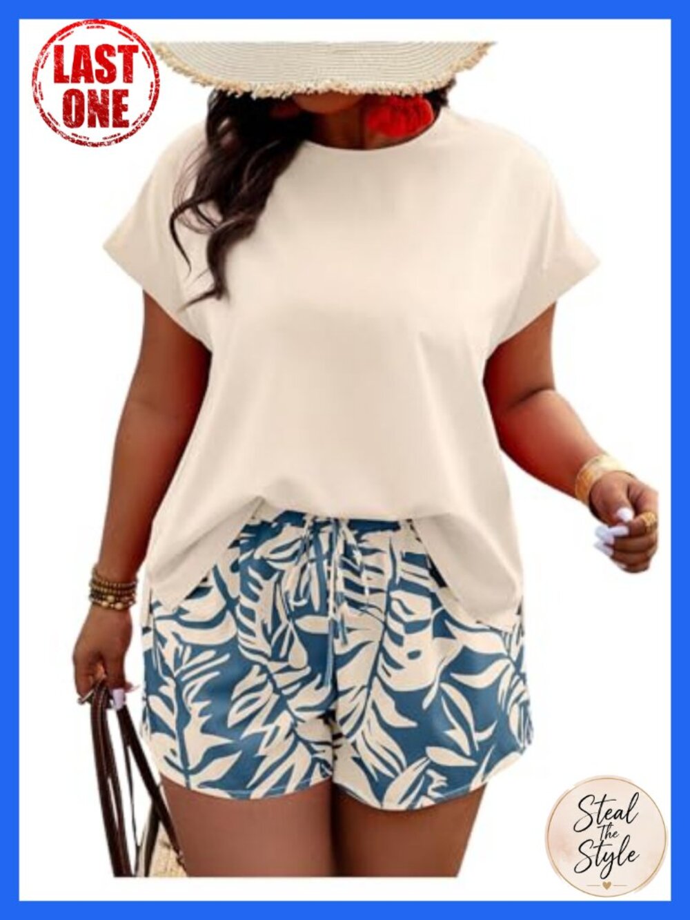 Tropical Print Ruffle Blouse and Knot Front Shorts Set
